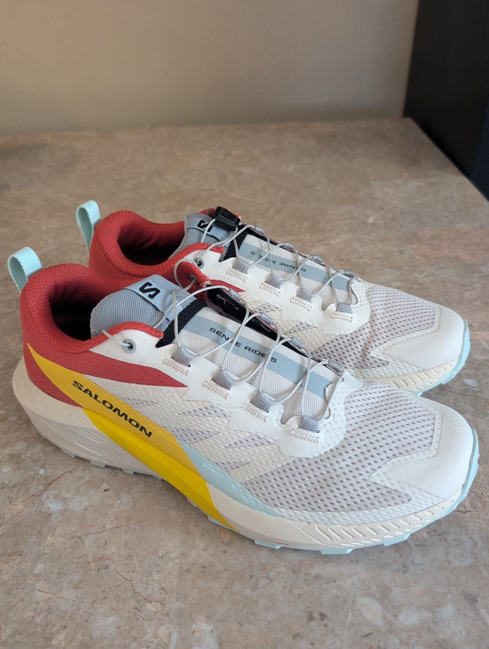 Salomon Sense Ride 5 RAINY Day Trail Shoes Hot Sauce Freesia Men's Size 10.5